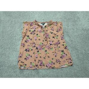 Buffalo Blouse Womens Small Orange‎ Floral Tie Ruffled Sleeve Oversized Boho